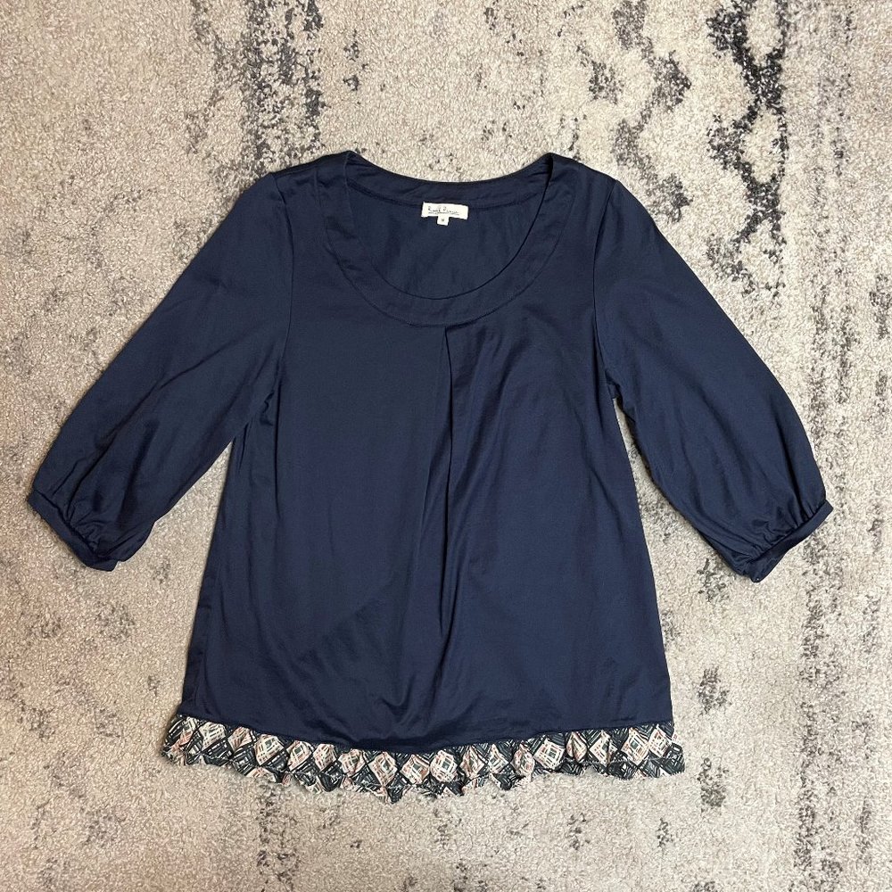 Rope Picnic Navy Blue Three Quarter Sleeve Tunic Top Blouse size 38 EU / 6 US M